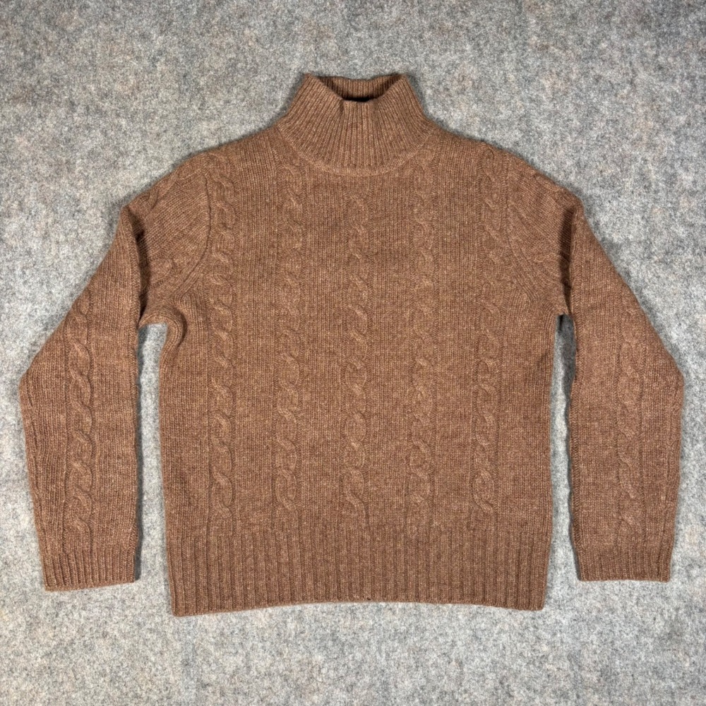 J.Crew Turtleneck Sweater Womens S Brown Lambswool Cable Knit 49575 Chunky NWT